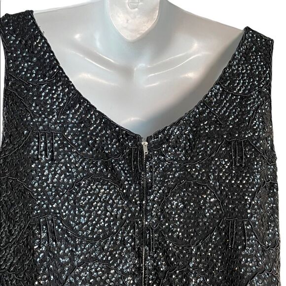 Vintage 1960s Black Sequined Crystal Embellishments Scalloped Formal Party Top M - Picture 8 of 17